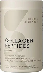 Sports Research Collagen Peptides for Women & Men, Unflavored, 16 oz., Hydrolyzed Type 1 & 3 Collagen Powder Protein Supplement for Healthy Skin, Nails, Bones & Joints